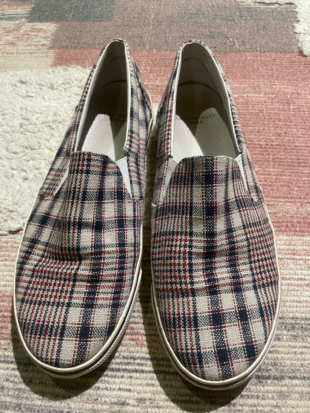 Authentic Isabel Marant Étoile Plaid Canvas Slip-On Boat Sneakers shoes 7.5